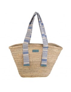 Cabàs palma natural i lona color blau - Kbas