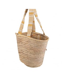 Cesto de praia de palma natural e lona cor mostarda- Kbas 2