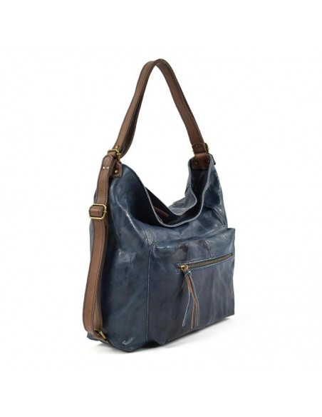 Mala Mochila Hobo Cuirots pele Firenze azul