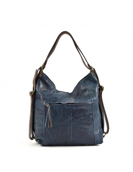 Mochila Bolso Hobo Cuirots Piel Firenze azul
