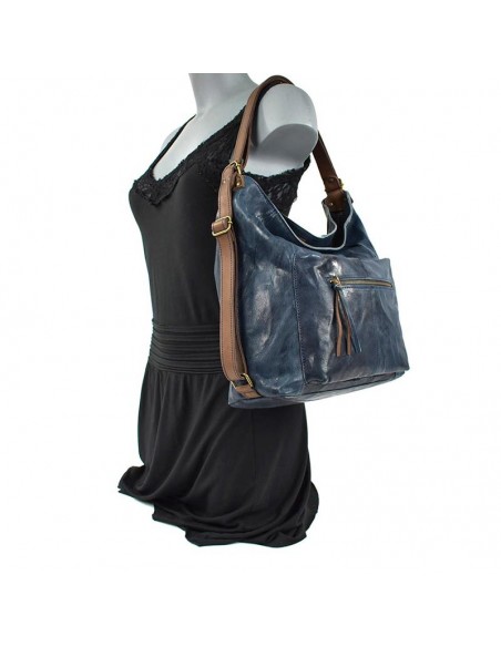 Mala Mochila Hobo Cuirots pele Firenze azul