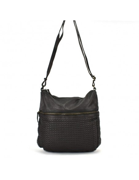 Bandolera negra grande en Piel The Twins - Campos