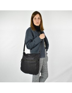 Bandolera negra grande en Piel The Twins - Campos 2