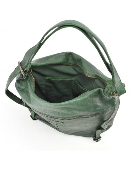 Bolso mochila verde en piel The Twins - Campo