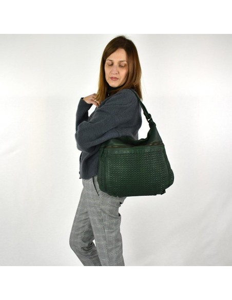 Bolso mochila verde en piel The Twins - Campo