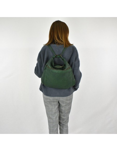 Bolso mochila verde en piel The Twins - Campo