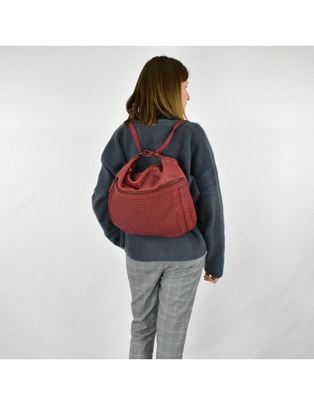 Saco mochila em pele cor granada The Twins - Campo