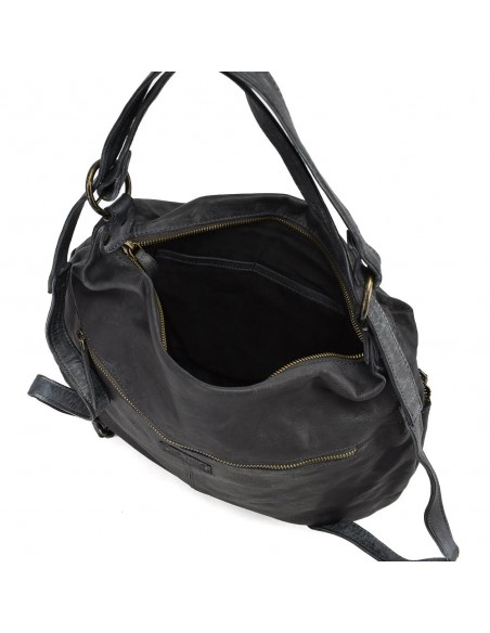 Mala mochila em pele cinzenta The Twins - Campo