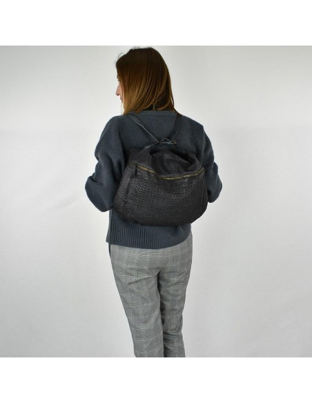 Mala mochila em pele cinzenta The Twins - Campo