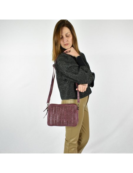 Bandolera en pell color pruna amb doble compartiment The Twins - Amazones