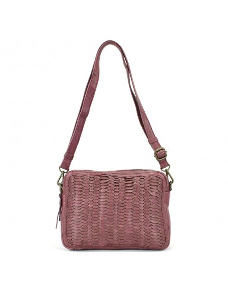 Bandolera en piel color ciruela con doble compartimento The Twins - Amazonas