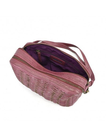 Bandolera en pell color pruna amb doble compartiment The Twins - Amazones