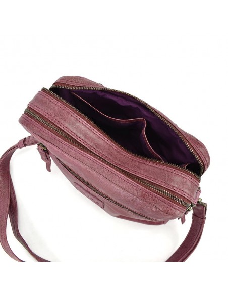 Bandolera en piel color ciruela con doble compartimento The Twins - Amazonas