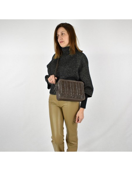 Bandolera de pell marró amb doble compartiment The Twins - Amazonass