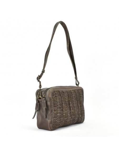 Bandolera de pell marró amb doble compartiment The Twins - Amazonass