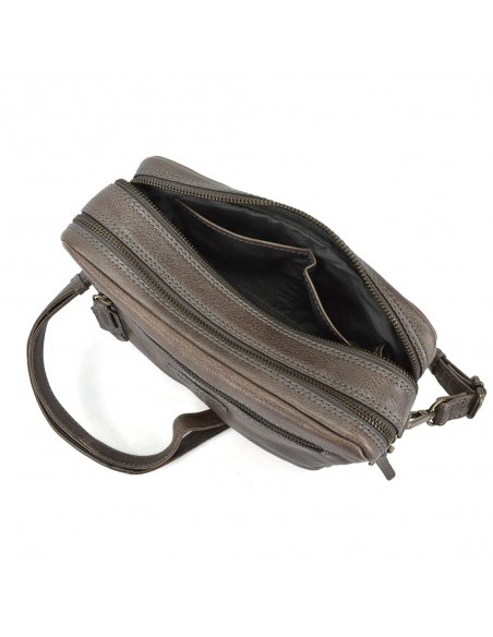 Bandolera de pell marró amb doble compartiment The Twins - Amazonass