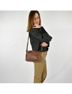 Bandolera en pell amb doble compartimento color cuir The Twins - Cràter