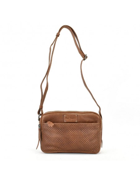 Bandolera en pell amb doble compartimento color cuir The Twins - Cràter