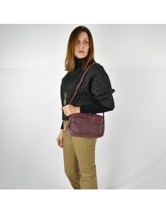 Bandolera en cuir amb doble compartimento color pruna The Twins - Cràter