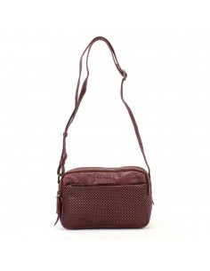 Mala à tiracolo em pele cor de ameixa com compartimento duplo The Twins - Cráter 2