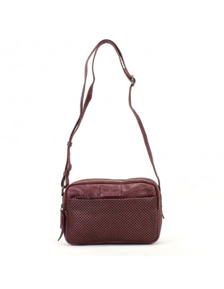 Bandolera en cuero con doble compartimento color ciruela The Twins - Cráter
