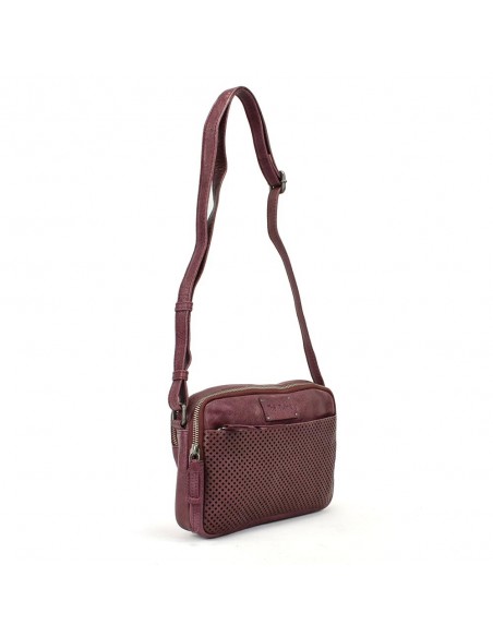 Mala à tiracolo em pele cor de ameixa com compartimento duplo The Twins - Cráter