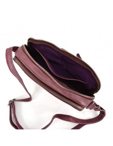 Bandolera en cuir amb doble compartimento color pruna The Twins - Cràter