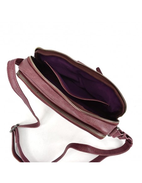 Bandolera en cuir amb doble compartimento color pruna The Twins - Cràter