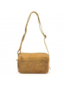 Mala à tiracolo em pele cor de mostarda com compartimento duplo The Twins - Cráter