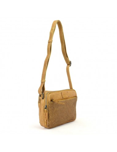 Mala à tiracolo em pele cor de mostarda com compartimento duplo The Twins - Cráter