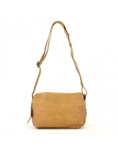 Bandolera en pell amb doble compartimento color mostassa The Twins - Cràter