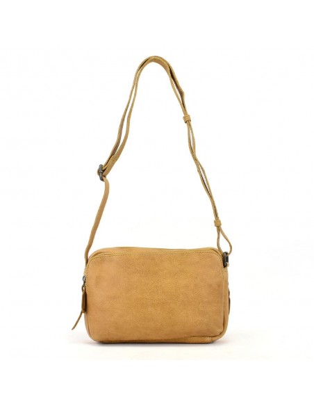 Mala à tiracolo em pele cor de mostarda com compartimento duplo The Twins - Cráter