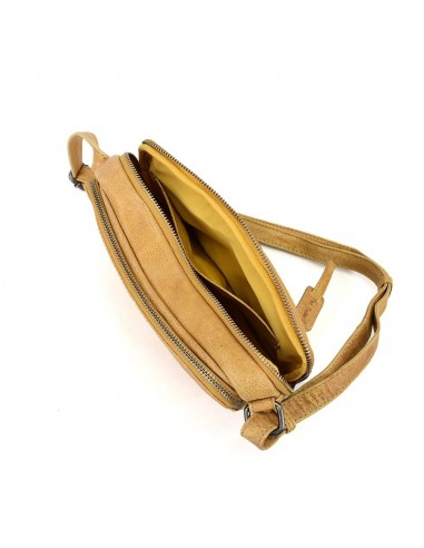 Bandolera en pell amb doble compartimento color mostassa The Twins - Cràter