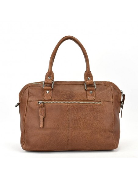 Bolso de mano en piel color cuero The Twins - Cráter