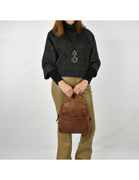 Mochila de passeio em pele cor natural The Twins - Cráter