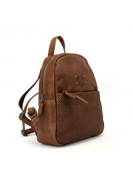 Mochila de paseo en piel color cuero The Twins - Cráter