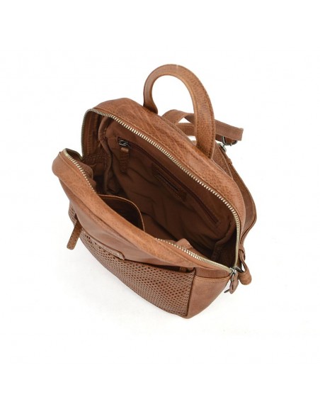 Mochila de paseo en piel color cuero The Twins - Cráter