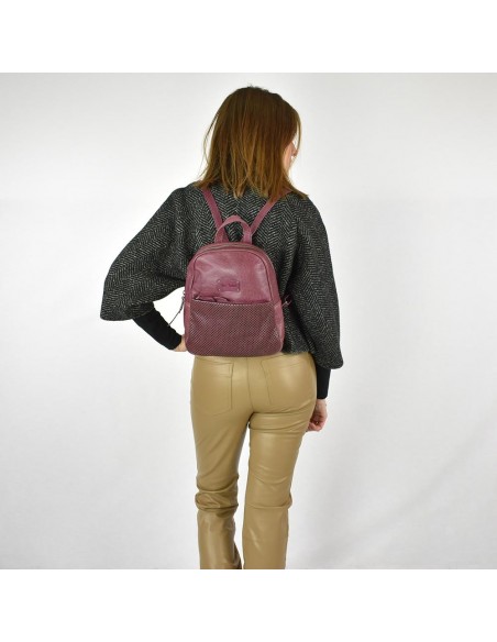 Mochila de paseo en piel color ciruela The Twins - Cráter