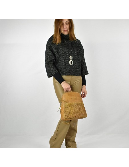 Motxilla de passeig en pell color mostassa The Twins - Cràter