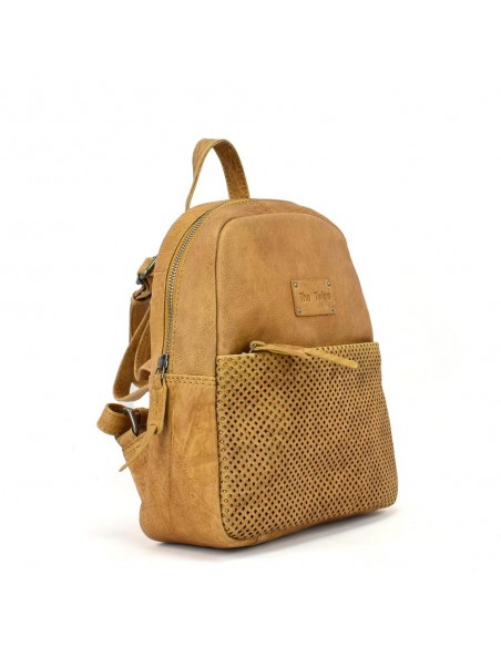 Mochila de paseo en piel color mostaza The Twins - Cráter