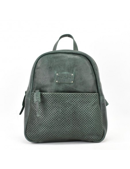 Mochila de paseo en piel color verde The Twins - Cráter