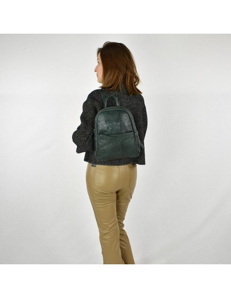 Mochila de passeio em pele verde The Twins - Cráter