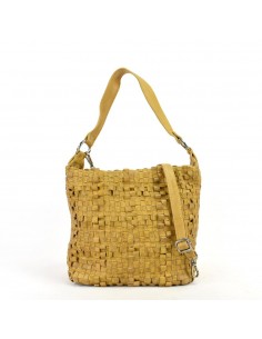 Mala Hobo em pele cor de mostarda The Twins - Trenza