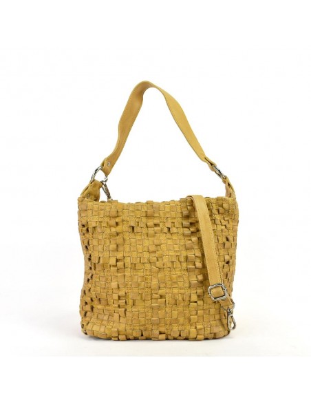 Mala Hobo em pele cor de mostarda The Twins - Trenza