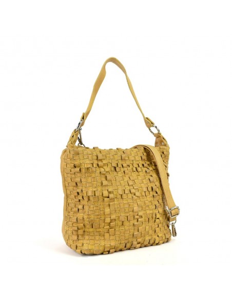 Bolso Hobo en piel de color mostaza The Twins - Trenza