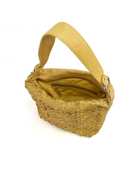 Bolso Hobo en piel de color mostaza The Twins - Trenza