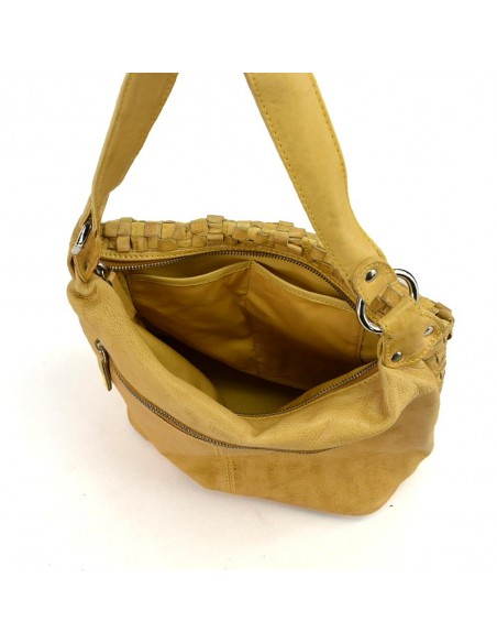 Bolso Hobo en piel de color mostaza The Twins - Trenza