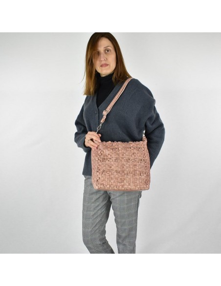 Mala Hobo em pele rosa The Twins - Trenza