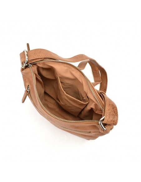 Bandolera plana en piel color cuero The Twins - Trenza