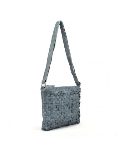 Bandolera plana en piel azul The Twins - Trenza